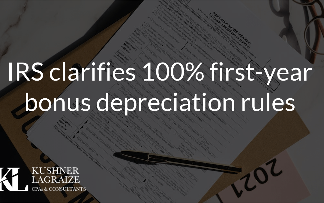 IRS clarifies 100% first-year bonus depreciation rules